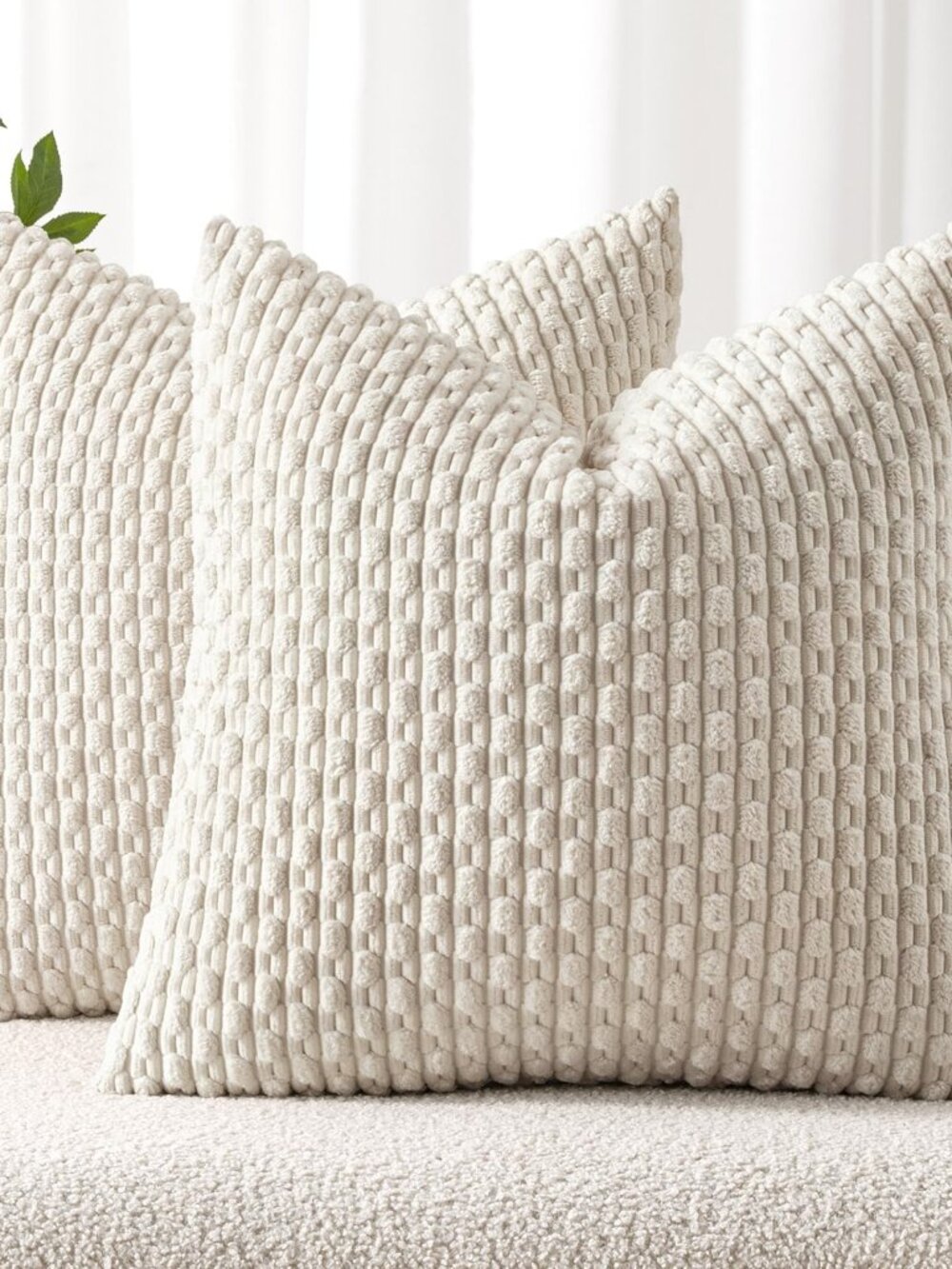 Decorative Throw Pillow Covers 18x18 Cream White Textured Corduroy